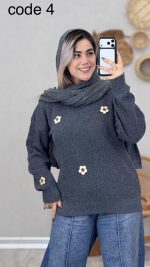 بلوز بافت طرح گل کد 08965 - Image 3