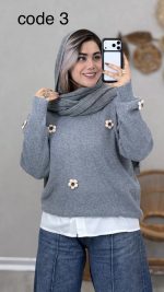 بلوز بافت طرح گل کد 08965 - Image 6