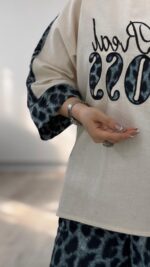 بلوز و شلوار لینن پلنگی کد 09281 A-10 - Image 4