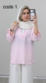 شومیز یقه سفید نگین دار کد 09207 B-17 - Image 2