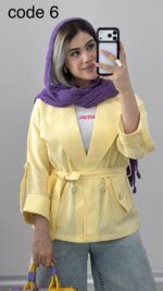 کت لینن کمربند دار کد 09889 A-12