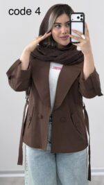 کت لینن کمربند دار کد 09889 A-12 - Image 3