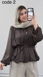 شومیز مزونی کمربند دار کد 09997 A-16